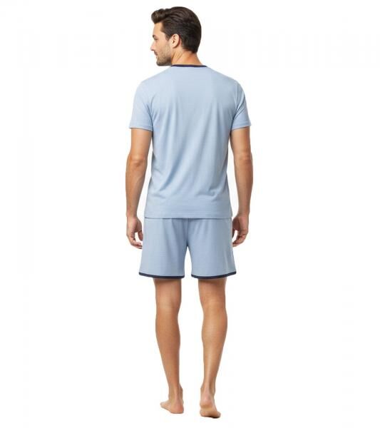 leichter SCOTCH & SODA Herren Pyjama 2-teiliges Shorty-Set mit Baumwolle kurzer Schlafanzug SSSP25M206083-421 Hellblau