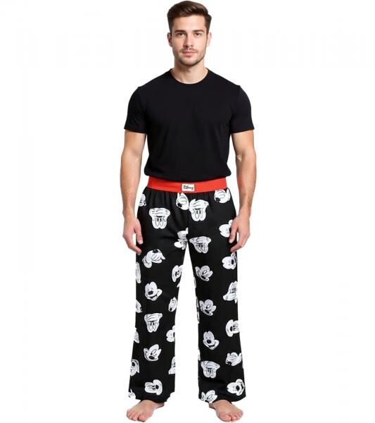 RE:COVERED X Disney Mickey Mouse Loungepants Herren Schlafanzug-Hose mit Mickey Mouse Print Baumwolle Pyjama-Hose RCDIF2106 Schwarz/Wei&szlig;