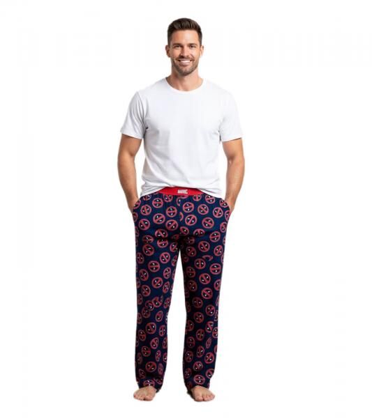 RE:COVERED X MARVEL Deadpool Icon Repeat Loungepants Herren Schlafanzug-Hose Deadpool-Print Pyjama-Hose PCMARV504 Blau/Rot
