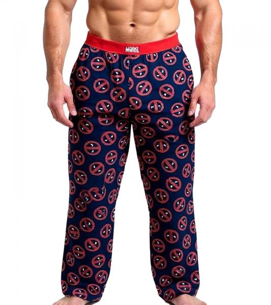 RE:COVERED X MARVEL Deadpool Icon Repeat Loungepants Herren Schlafanzug-Hose Deadpool-Print Pyjama-Hose PCMARV504 Blau/Rot