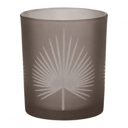J-Line Windlicht aus Palmblättern, Rauchglas, grau, 12,5 cm