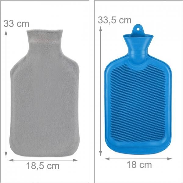 Relaxdays Wärmflasche mit Hülle blau/grau 1,5 L