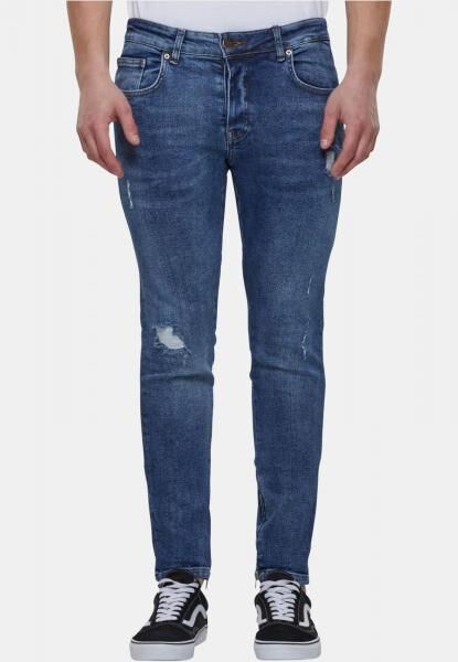 bequeme 2Y Premium Herren Jeans Skinny Fit Stretch Rei&szlig;verschluss mit Baumwolle Blau