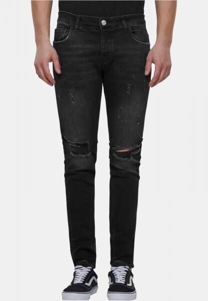 bequeme 2Y Premium Herren Jeans Skinny Fit Stretch Rei&szlig;verschluss mit Baumwolle Schwarz