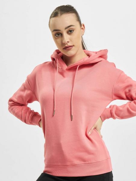bequemer URBAN CLASSICS Damen Hoodie Rippb&uuml;ndchen 300 g/m&sup2; mit Baumwolle Rosa