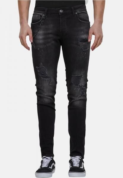 moderne 2Y Premium Herren Jeans Skinny Fit Stretch Rei&szlig;verschluss mit Baumwolle Schwarz