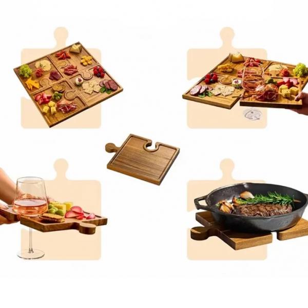 PuzzleTray – Serviertablett-Set aus Akazienholz, Großhandel, ineinandergreifende Tabletts