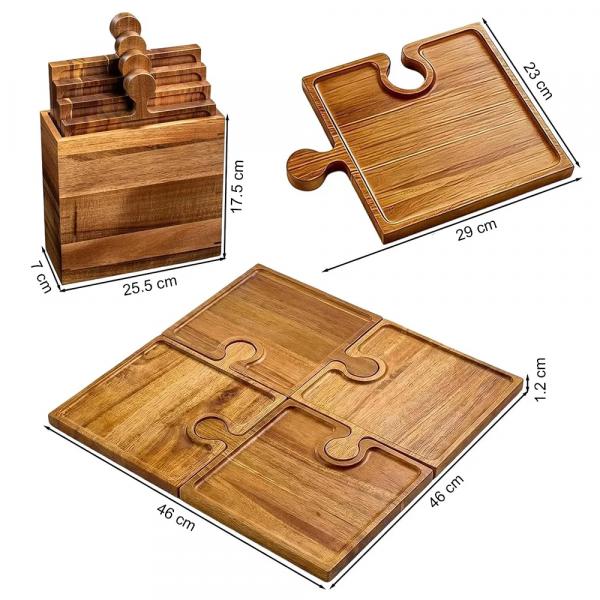 PuzzleTray – Serviertablett-Set aus Akazienholz, Großhandel, ineinandergreifende Tabletts