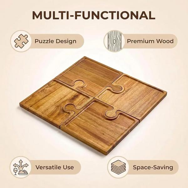 PuzzleTray – Serviertablett-Set aus Akazienholz, Großhandel, ineinandergreifende Tabletts