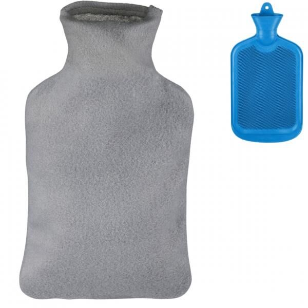 Relaxdays Wärmflasche mit Hülle blau/grau 1,5 L