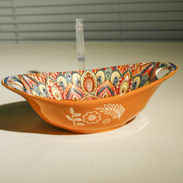 Restposten: 1000 Stück Boho-Keramikschalen, oval mit zwei Henkeln, 9 Zoll, Sonderverkauf im Großhandel
