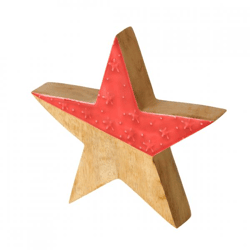 Boltze kerstster Levio mangohout rood/naturel 18,5 cm