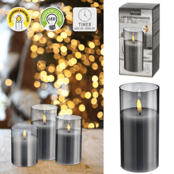 LED real wax candle in glass, New Flame, L, 7.5x15