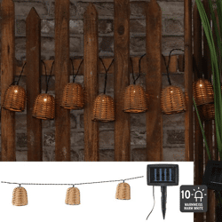 LED Solar Rattan String Lights, Set of 10, approx. 380 cm long