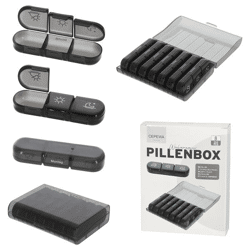 Pill box, weekly organizer, grey, approx. 12x16cm