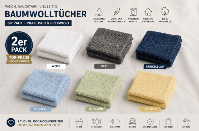 sensationeller Preis: Baumwolltücher, 2er Pack, 20x20 cm
