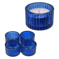 Tealight holder, round, blue, set of 4, approx. 5cmD