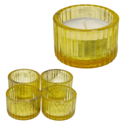 Tealight holder round, yellow, set of 4, approx. 5cmD