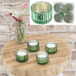 Tealight holder, round, green, set of 4, approx. 5cmD