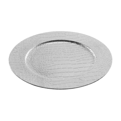 Dekoteller, Lederoptik, silber, ca. 33cmD
