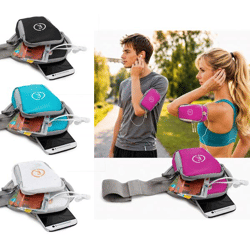 Echelon Lime Sportarmband-Tasche fürs Handy mit Kopfhöreröffnung Jogging-Armband Handy-Hülle 30cm Armumfang in Pink, Blau, Grau oder Sc