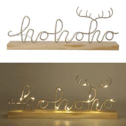 LED Metal Schriftzug HoHoHo auf Holzsockel, M, ca.30cmL