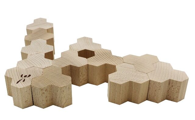 28x ISYbe Hotz Holzbausteine | 18er Set Wabenform Buchenholz | Komplettabnahme | Top-Preis 4,20 € netto