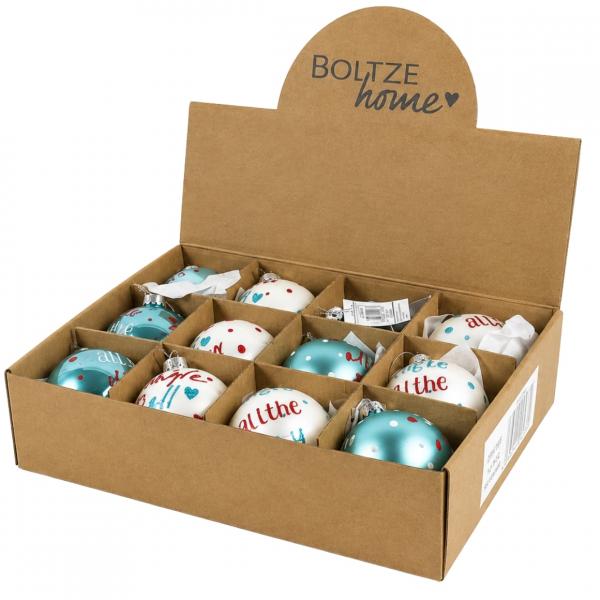 Boltze Weihnachtskugel aus Glas „Jingle“, 8 cm, 4er-Set, sortiert