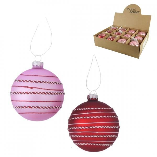 Boltze Weihnachtskugel aus Glas „Vanea“, 8 cm, 2er-Set, sortiert