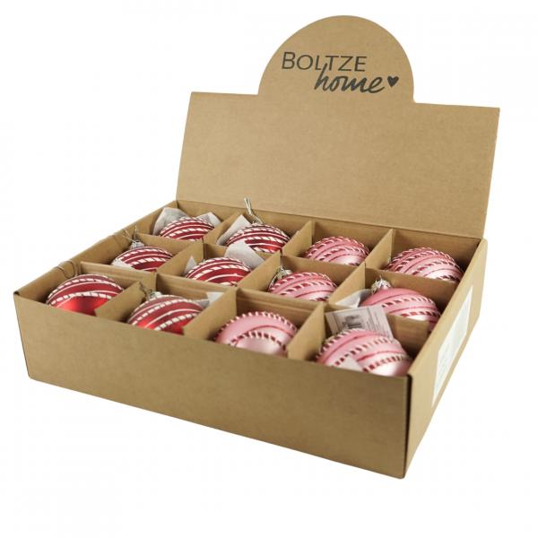 Boltze Weihnachtskugel aus Glas „Vanea“, 8 cm, 2er-Set, sortiert