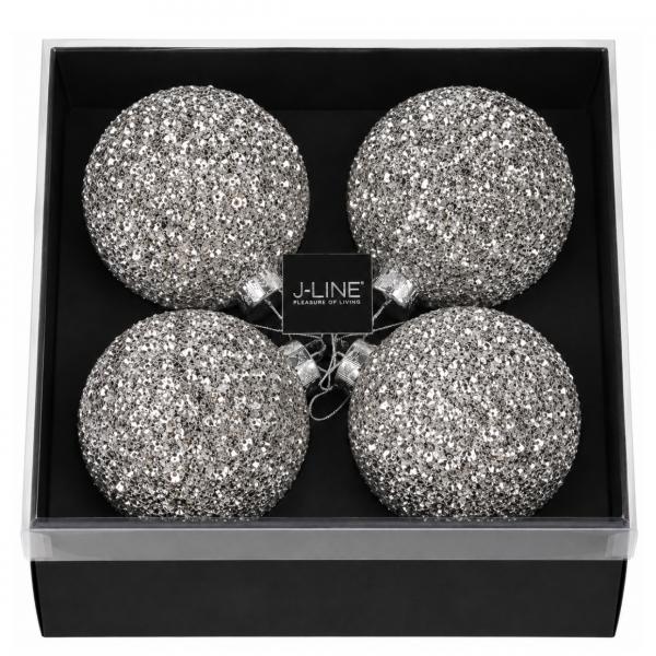 J-Line Weihnachtskugeln mit Pailletten, silberfarben, 10 cm, 4 Stück