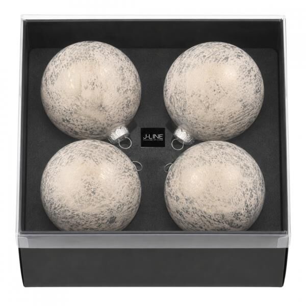J-Line Weihnachtskugeln, weiß/silberfarben, 10 cm, 4 Stück