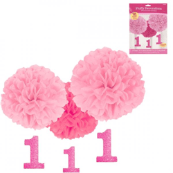 Amscan Deko-Anhänger mit Pompons, rosa, 40,6 cm, 3er-Set