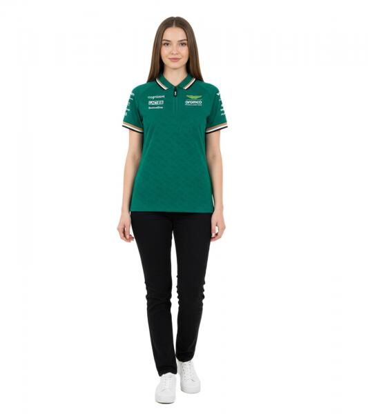 Aston Martin Formula 1 Damen Polo-Shirt mit Team-Logo auf der Brust und Sponsorenlogos auf den &Auml;rmeln Baumwoll-Shirt 701229256 001 Gr&uuml;n