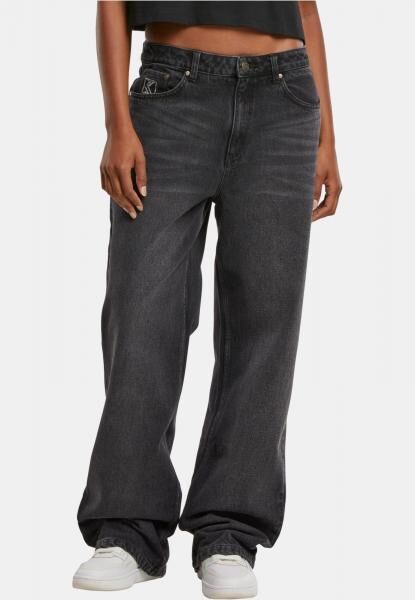 bequeme Karl Kani Damen Jeans Straight Fit mit Baumwolle Schwarz