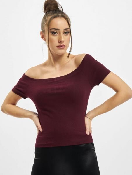 bequemes Urban Classics Damen T-Shirt Stretch Rippstrick 180 g/m&sup2; mit Baumwolle Bordeaux-Rot