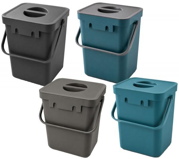 Bio-Abfall-Eimer 5 Liter mit Tragehenkel M&uuml;lleimer Haushalt 24x16 x15 cm Grau, Blau oder Blau/Grau