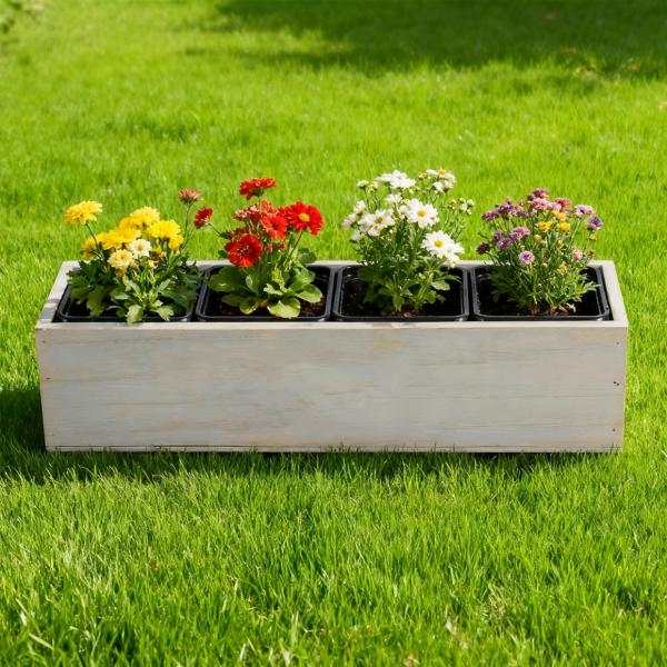 Blumentopf Holz Weiß 34 cm