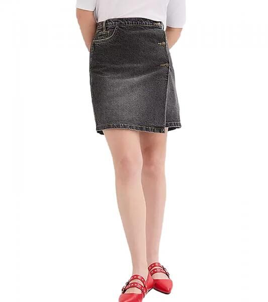 Damen Denim-Rock Wickel-Jeansrock Baumwoll-Rock Mini-Rock 971650 Schwarz/Grau