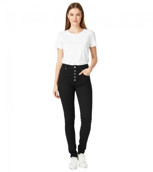 Damen Stretch-Twillhose mit Kn&ouml;pfen im Skinny-Look Baumwoll-Hose 946144 Schwarz