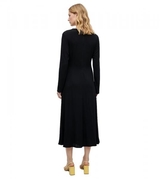 drapiertes Damen Midi-Kleid lang&auml;rmliges &Uuml;bergangs-Kleid Business-Kleid 961129 Schwarz