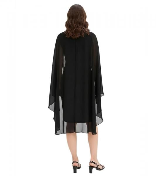figurbetontes Damen Mini-Kleid aus flie&szlig;endem Chiffon mit Zier-Brosche Abend-Kleid 960272 Schwarz