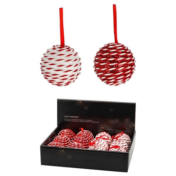 H&auml;nger Kugel rot/wei&szlig;, glitter, 2/s, M, ca. 8cmD