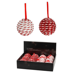 Hänger Kugel rot/weiß, glitter, 2/s, M, ca. 8cmD