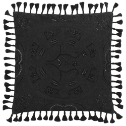 J-Line Kissen „Marok“ aus Samt, schwarz, 45 x 45 cm