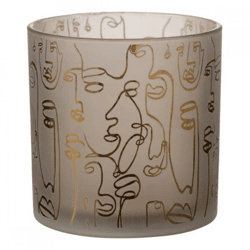 J-Line Windlicht „Faces“, beige, 15 cm