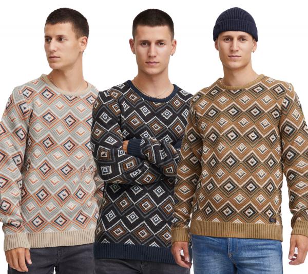 klassischer BLEND Herren Feinstrickpullover mit Rundhals Strickpullover 20715873 Dunkel-Beige, Blau oder Hellbeige