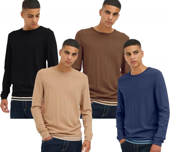 klassischer BLEND Herren Feinstrickpullover mit Rundhals Strickpullover 20717260 Schwarz, Braun, Blau oder Beige