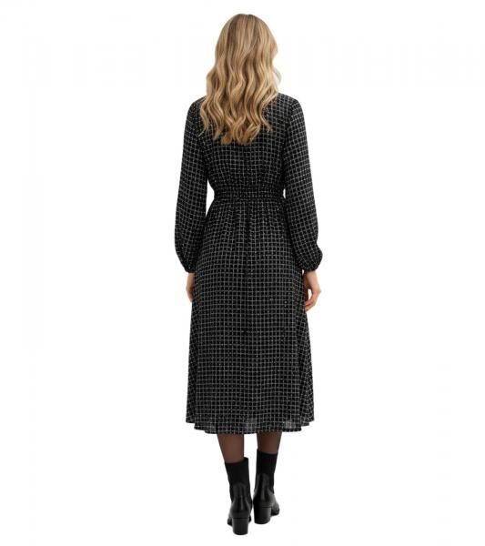 klassisches Damen Maxi-Kleid mit V-Ausschnitt Langarm-Kleid mit Punkten 943659 Schwarz