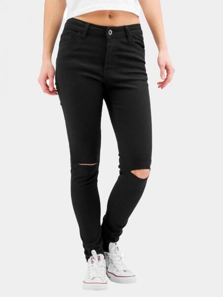 l&auml;ssige Urban Classics Damen Jeans mit Cuts an den Knien Denim-Hose 300 g/m&sup2; Baumwoll-Hose Schwarz